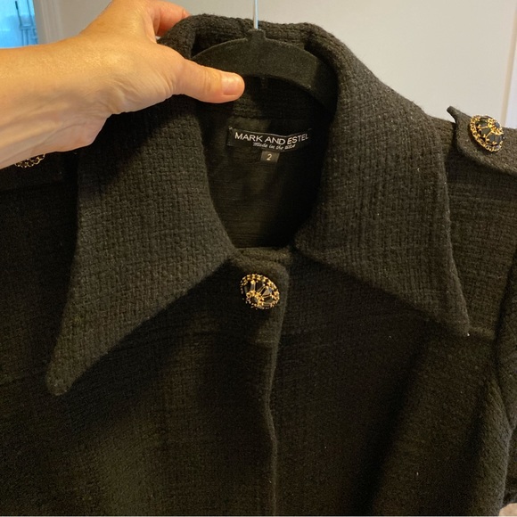 Vintage woman’s swing coat wool blend  brass/black glass stones made in USA - Picture 5 of 14